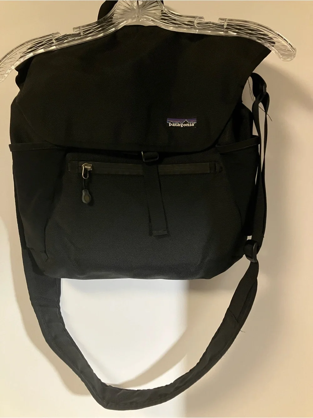 Patagonia Black Messenger Bag with Front Zip Pocket